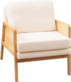 Mid century modern accent chair with rattan arms, soft sherpa cushion, and sturdy rubber wood legs for cozy living.