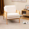 Mid Century Modern Accent Chair with Rattan Arms and Cushion-Natural - Gallery View 1 of 8