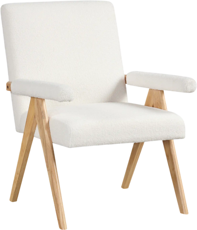 Costway Mid Century Modern Accent Chair Rubber Wood Frame Padded Armrests White 23861457 New