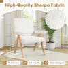 Mid Century Modern accent chair in white Sherpa fabric with rubber wood frame and padded armrests, perfect for cozy.