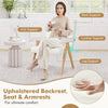 Mid Century Modern accent chair with rubber wood frame, padded armrests, and ergonomic backrest for ultimate comfort.