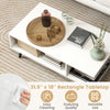 Mid Century Modern rectangle coffee table with 2 open compartments and spacious 31.5” x 18” tabletop for versatile use.