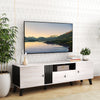 Mid Century Modern TV stand in oak, featuring a spacious 68" tabletop, storage options, and elegant fluted decoration.