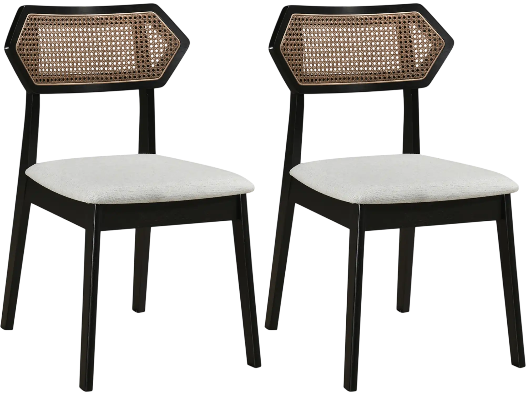 Costway Mid Century Rattan Dining Chairs Set of 2 Solid Wood Frame 43113873 New