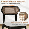 Curved rattan backrest of the Mid Century dining chair set enhances comfort and ventilation for relaxed seating.