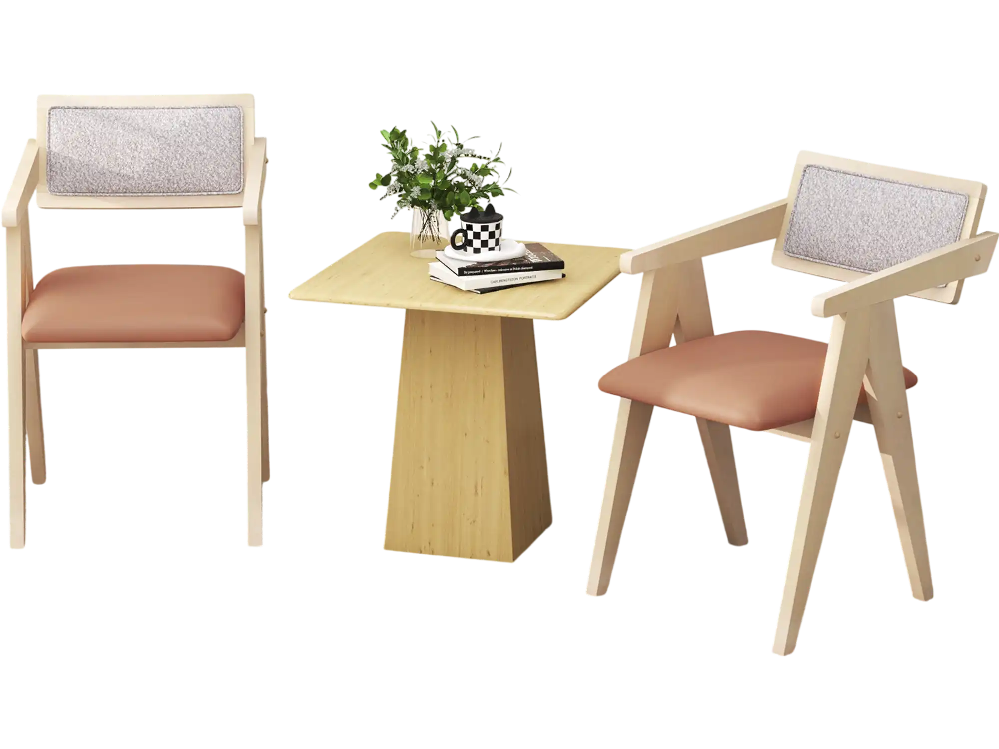 Costway Mid Century Wooden Accent Chairs Leathaire Cushions Set of 2 Beige 81674529 New