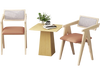 Mid Century Wooden Accent Chairs with Leathaire cushions in beige, featuring ergonomic design and solid rubber wood.