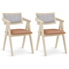 Set of 2 mid-century wooden accent chairs with leathaire seat cushions and sherpa backrests for versatile home decor.