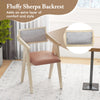 Mid-century wooden accent chair with soft sherpa backrest and leathaire seat, perfect for living room or dining room.