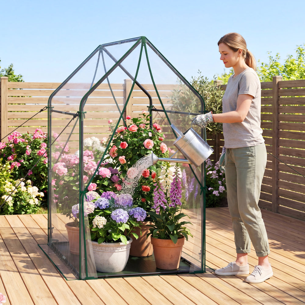 Mini Green House Metal Frame with Waterproof Bottom Mat and Wind Ropes-XL - Gallery View 1 of 10