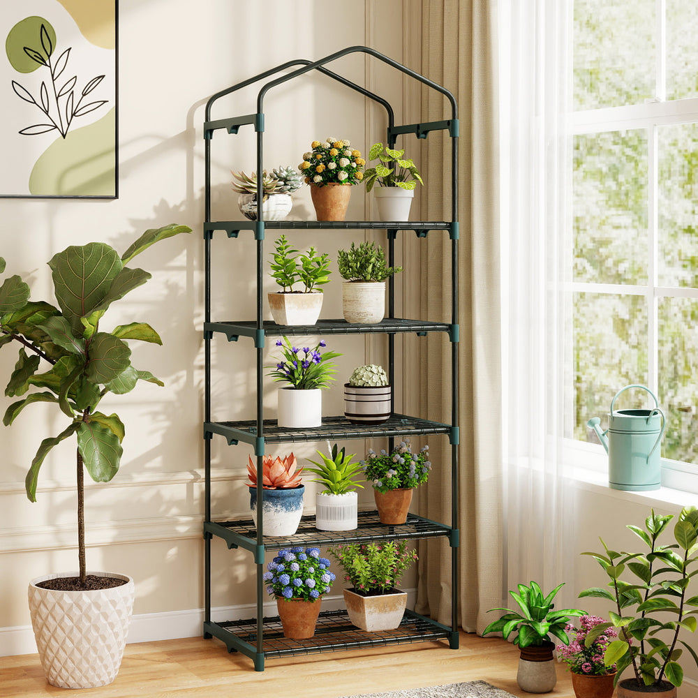 Mini Greenhouse Portable Plant Grow House with 5 Tier Shelves-Green - Gallery View 1 of 11