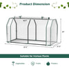 Mini greenhouse measuring 47.5 x 21.5 x 24 inches with roll-up zipper door, ideal for various plants and weather.