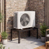 Mini Split Ground Stand in black with adjustable height, elevating AC units for protection from snow and water.