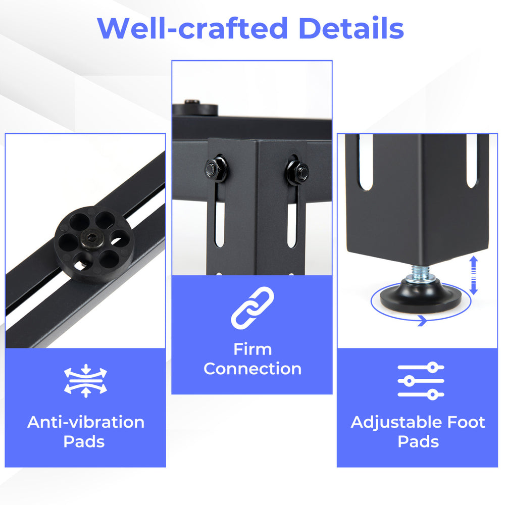 Adjustable foot pads and anti-vibration pads for the Mini Split Ground Stand, ensuring stability and quiet operation.