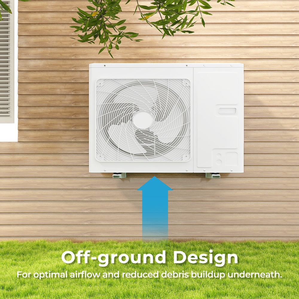 Mini split wall mounting bracket with off-ground design for optimal airflow, fits 6000-12000 BTU ductless AC units.