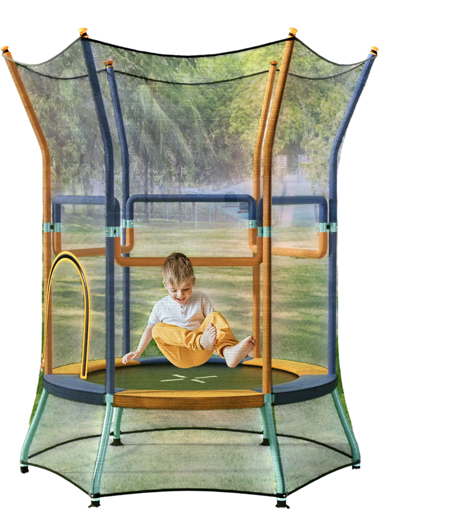 Costway Kids Mini Trampoline Safety Enclosure Net Foam Handles Orange 92815367 New