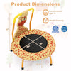 Mini trampoline for toddlers with foam padded handle, safety cover, and strong latex inner strands for safe jumping.