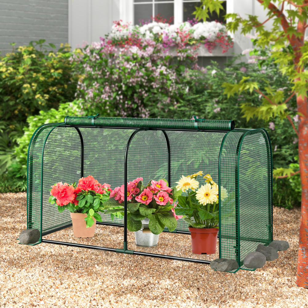 Mini Tunnel Greenhouse with Roll-up Zipper Door-Green - Gallery View 1 of 8
