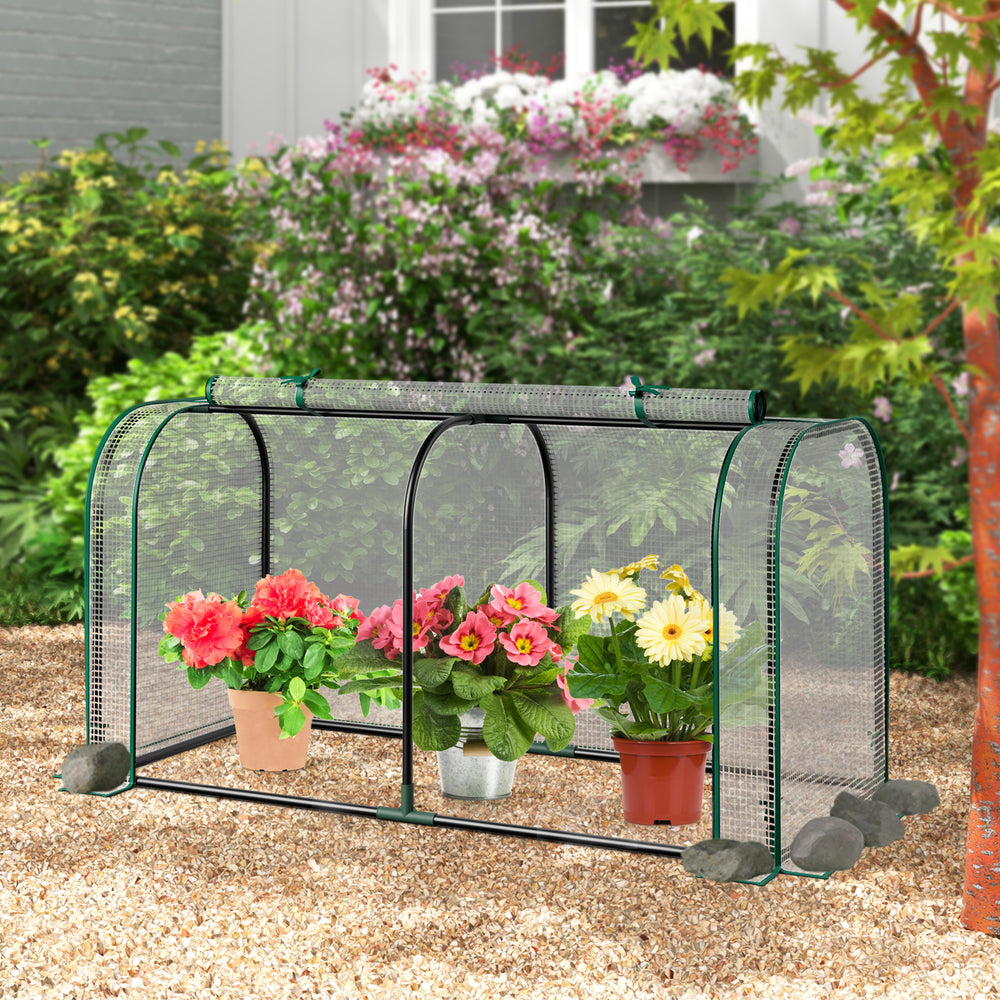 Mini Tunnel Greenhouse with Roll-up Zipper Door-White - Gallery View 1 of 8