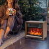 Mini wooden tabletop fireplace with realistic flame effect, perfect for cozy warmth in any room.