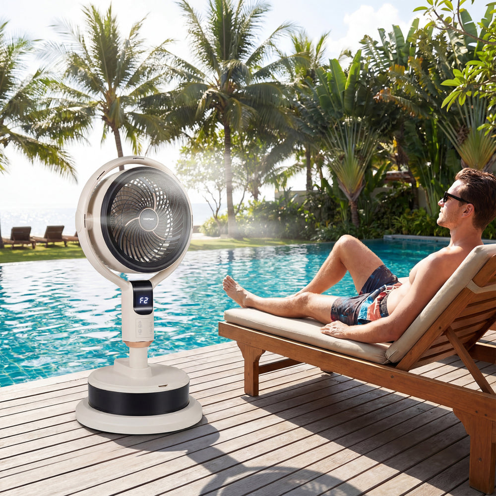 Misting Pedestal Fan Air Circulator with 90° Auto Oscillation Floor Standing Fan with 8 Speeds-White - Gallery View 1 of 11