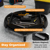 Mobile automotive tool creeper with compartments and bottom magnets for secure tool storage, ideal for garages and.