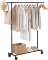 Mobile Garment Rack with Extendable Rods Heavy-Duty Metal Clothes Stand on Wheels