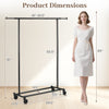 Mobile garment rack with extendable rods, heavy-duty metal frame, and wheels for easy mobility in laundry rooms or.