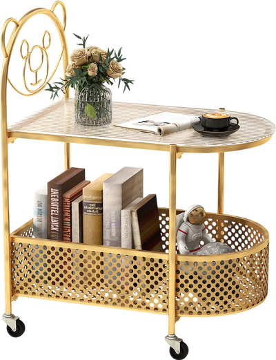 Costway 2-Tier Mobile Glass Coffee Table Bear Pattern Golden 26519348 New