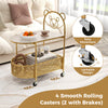2-tier mobile coffee table with bear pattern in gold, featuring a tempered glass top and 4 smooth rolling casters for.
