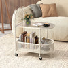 2-Tier Mobile Glass Coffee Table with Bear Pattern-White - Gallery View 1 of 10