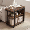 Mobile Night Stand with Foldable Swivel Top and 2-Tier Shelf for Small Spaces-Rustic Brown - Gallery View 1 of 11
