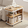 Mobile night stand with a foldable swivel top, natural wood finish, and 2-tier shelf for small space organization.