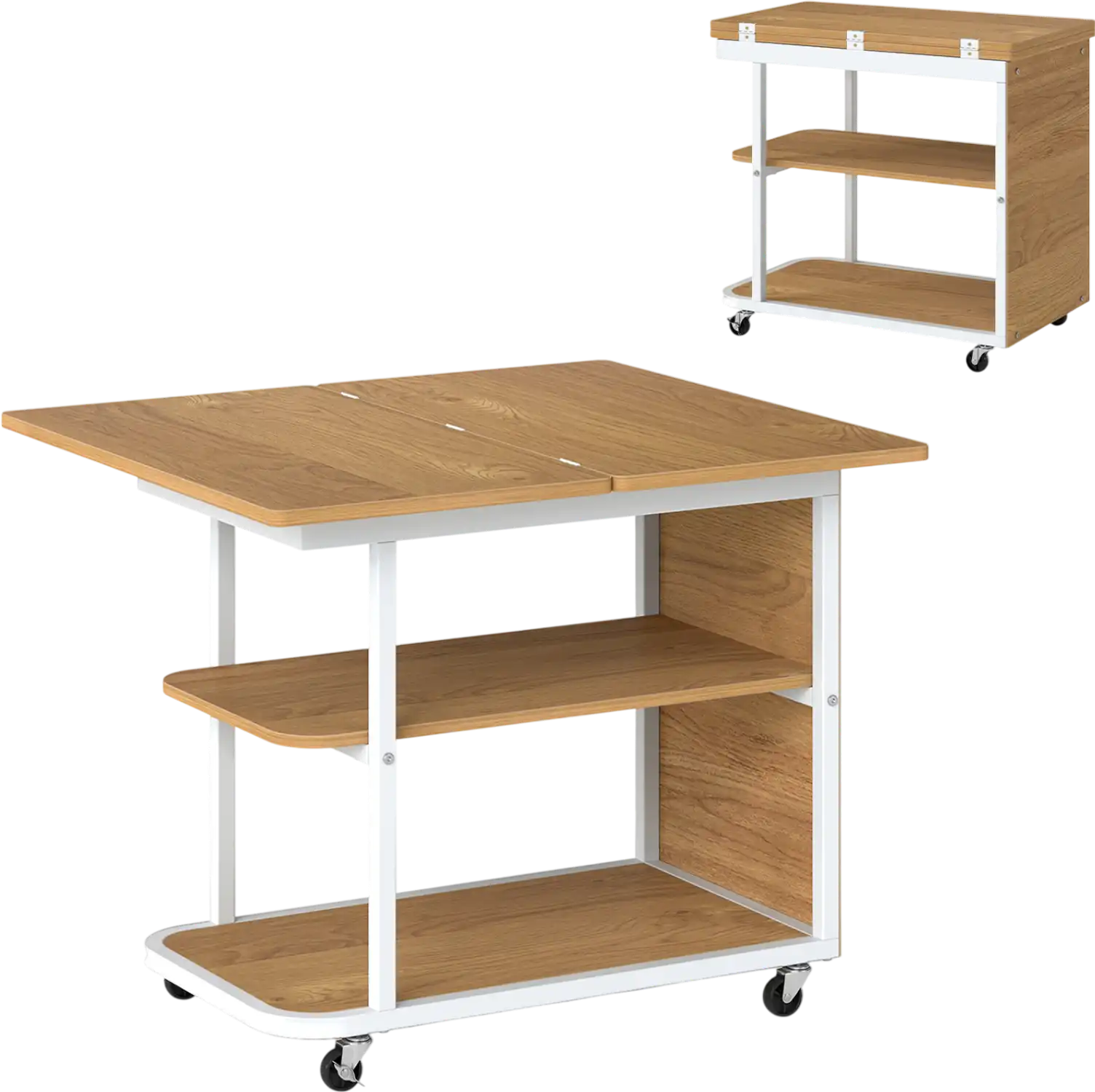 Costway Mobile Night Stand Foldable Swivel Top 2-Tier Shelf Side Table 94426534 New