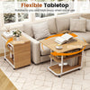 Mobile night stand with foldable swivel top, natural wood finish, and 2-tier shelf for small space organization.