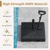 Mobile patio umbrella base in black made of high-strength HDPE, featuring wheels for easy transport and stability.