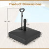 Mobile patio umbrella base with dimensions 24"x24"x5", designed for stability with sand or water fill, features 3.