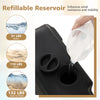 Close-up of the refillable reservoir for the black mobile patio umbrella base, designed for stability with sand or.