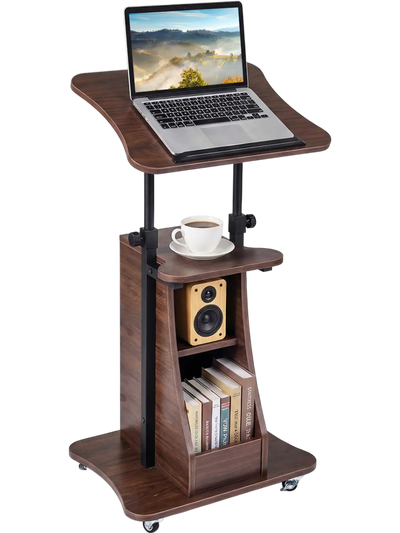 Costway Height Adjustable Mobile Podium Laptop Cart Tilting Top Storage 92473816 New