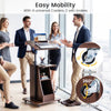 Height-adjustable mobile podium stand with tilting tabletop, storage compartments, and 4 casters for easy mobility.