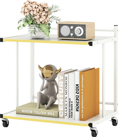 Costway 2-Tier Rolling Side End Table Open Shelves Golden Trim 56816809 New
