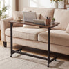 Mobile side table rolling laptop desk cart in rustic brown with tablet slot, ideal for living room or office use.