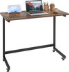 Mobile side table rolling laptop desk cart in rustic brown with tablet slot, ideal for home or office use.
