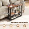 Mobile stand-up desk with a rustic brown tilting tabletop and 2 storage shelves, ideal for home or office use.