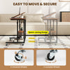 Mobile height adjustable desk in rustic brown with tilting tabletop and lockable wheels, ideal for home or office use.