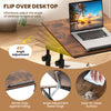 Height adjustable mobile stand-up desk with tilting rustic brown tabletop for ergonomic use, ideal for home or office.