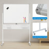 Mobile double-sided magnetic whiteboard with adjustable height, sturdy aluminum frame, and pegboard for accessories.