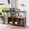 Modern kitchen buffet sideboard in rustic brown with three open compartments for organized storage and display.
