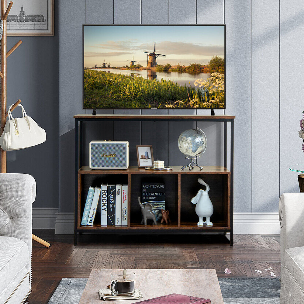 Modern kitchen buffet sideboard in rustic brown with three compartments, ideal for living room or dining room storage.