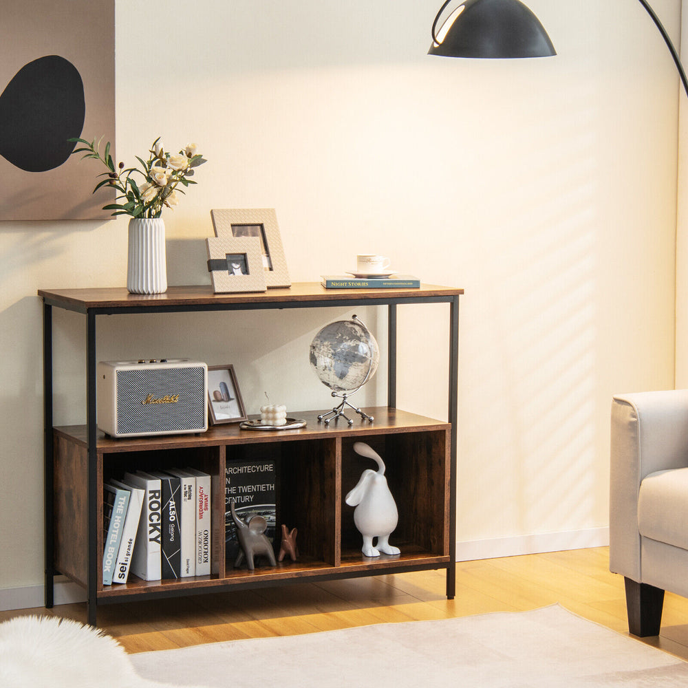 Modern kitchen buffet sideboard in rustic brown with 3 compartments, perfect for living room or dining room storage.